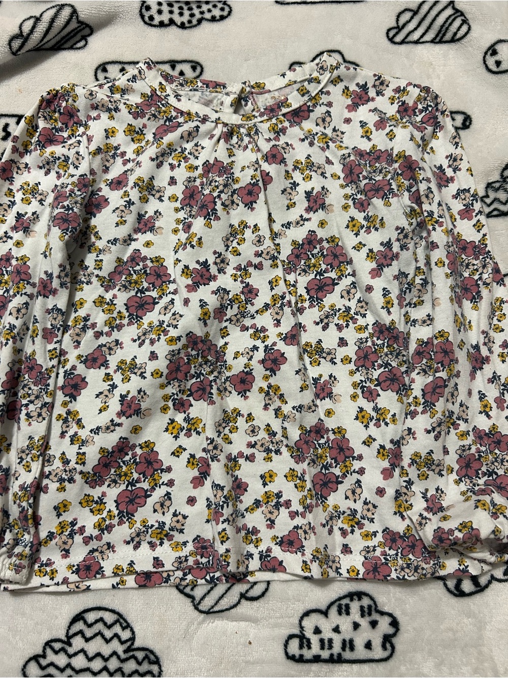 White Floral Long-Sleeve Top - Pink & Yellow Print